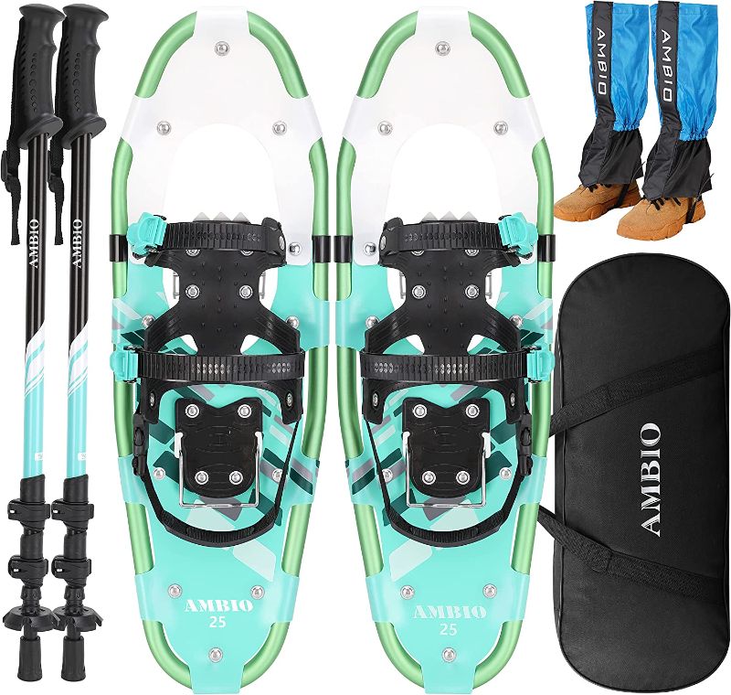 Photo 1 of AMBIO Lightweight Snowshoes for Men Women Youth Kids, Aluminum Alloy Terrain Snow Shoes with Leg Gaiters and Carrying Tote Bag
