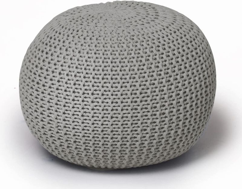 Photo 1 of  Round Knit Pouf, Light Grey