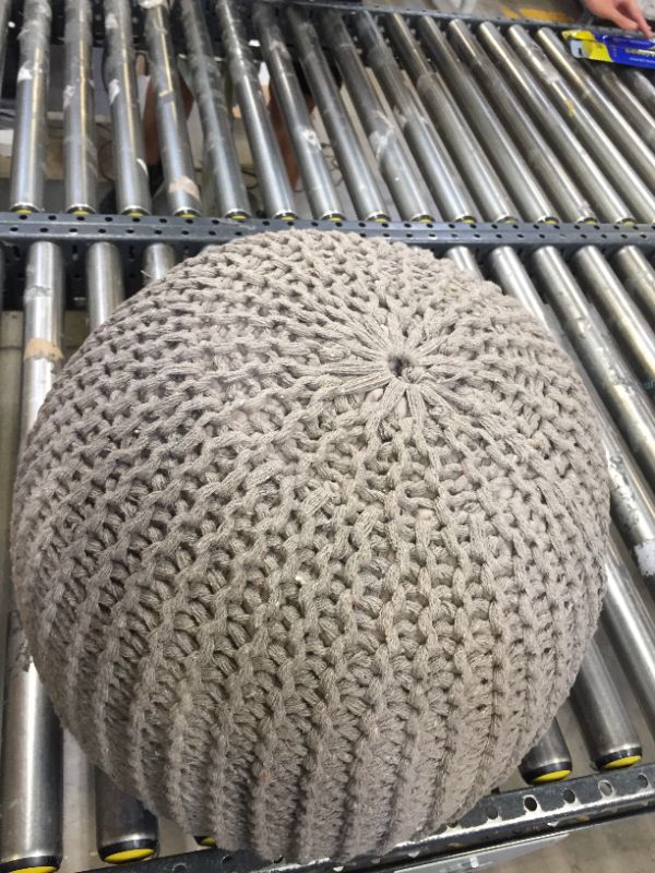 Photo 2 of  Round Knit Pouf, Light Grey