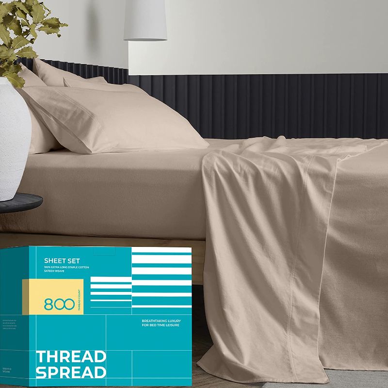 Photo 1 of 100% Cotton Full Size Sheet Set - 4 Piece Set - Hotel Luxury Bed Sheets - Deep Pockets - Easy Fit - 800 Thread Count Sateen Weave Breathable & Cooling Sheets - Taupe Bed Sheets - FULL Sheets
