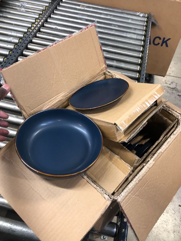 Photo 2 of Stone + Lain Brasa Stoneware 16-Piece Round Dinnerware Set with Pasta Bowls, Blue 16-Piece Service for 4 Blue