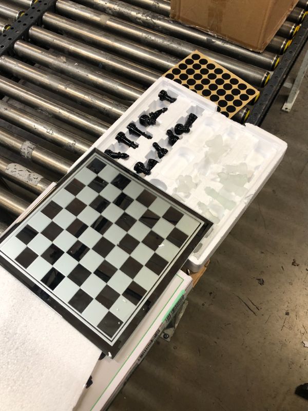Photo 2 of Avant-Garde Black Frosted Glass Chess Set with Mirror Board