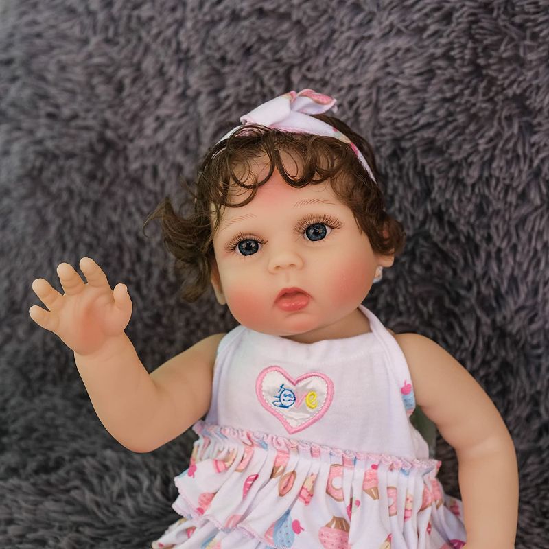 Photo 1 of Anano 18Inch Full Body Silicone Bebe Doll Reborn Baby Girl Bath Toy Hand-Rooted Curly Hair Waterproof Anatomically Correct
