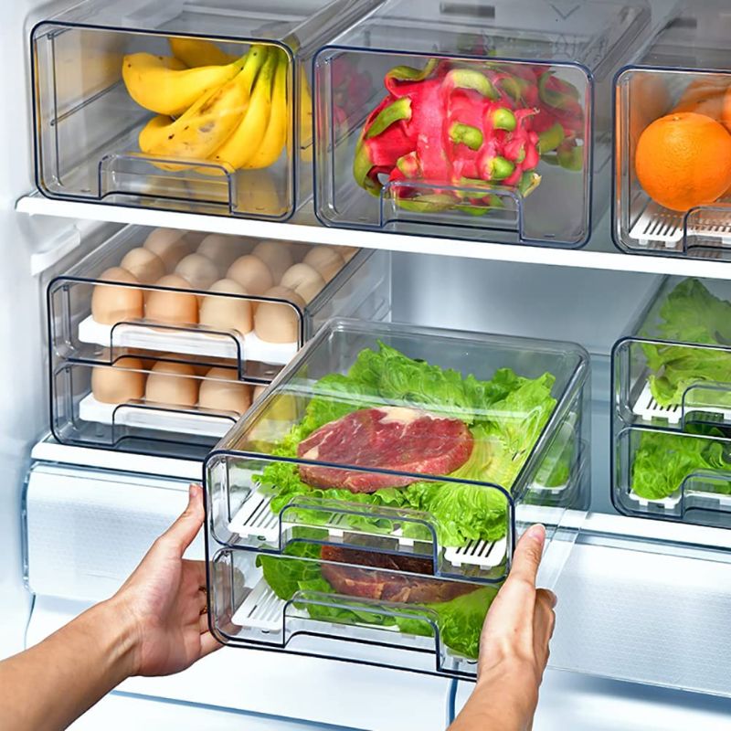 Photo 1 of 
Mano Stackable Refrigerator Drawers Pull Out Bins Double Layer Fridge Organizer Refrigerator Organizer Box Clear Plastic Food Storage Containers Set Produce Saver for Pantry, Freezer, Kitchen Cabinet
