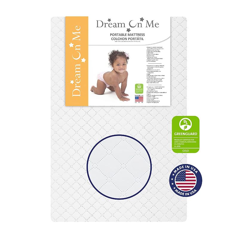 Photo 1 of Dream On Me Sunset 3” Extra Firm Fiber Crib Mattress, Greenguard Gold Certified, Waterproof Vinyl Cover, Baby Mattresses for Cribs, Fits Mini and Portable Cribs
