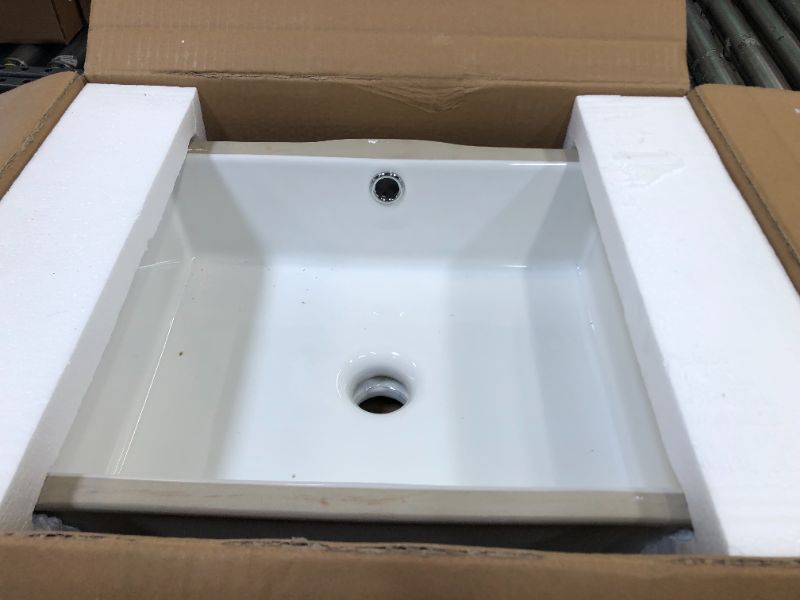 Photo 2 of AMASHEN Undermount Bathroom Sink White Rectangular Porcelain Ceramic Vanity Basin with Overflow 14" x 10"