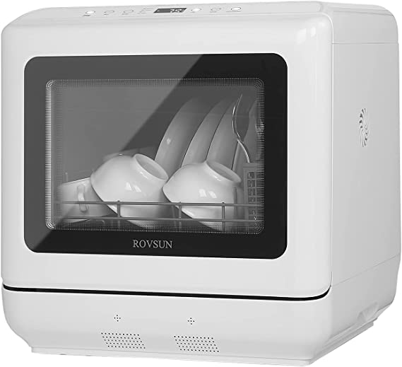 Photo 1 of ROVSUN Portable Countertop Dishwasher, Mini Dishwasher with 5 Washing Programs, 5L Built-in Water Tank, 360° Spray Arms, Air-Dry Function & Fruit Cleaning for Apartments, Dorms and RVs (White)