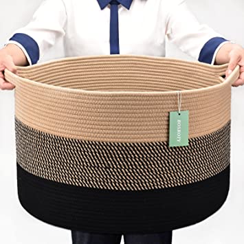 Photo 1 of 
BOSROTY Extra Large Blanket Basket, Laundry Basket, Cotton Rope Basket, 21.7”x 13.8”, Laundry Hamper, XXXL Storage Basket, Woven Basket, Toy Basket, Clothes Baskets, Brown & Black