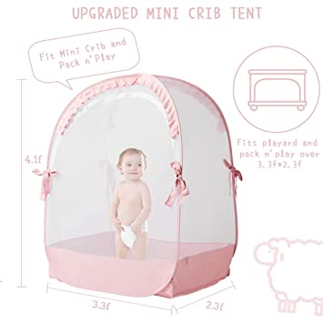 Photo 1 of L RUNNZER Pack N Play Tent, Baby Mini Crib Tent to Keep Baby in, Crib Net for Pack and Play, Mini Cribs & Play Yard, Portable Pop Up Crib Canopy to Travel, Pink (R07s pink)
