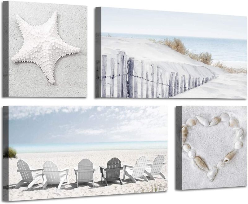 Photo 1 of  
ARTISTIC PATH Beach Wall Art Seascape Print: Starfish & Chair on Seaside Giclee Artwork Painting on Canvas for Wall Decor(Overall 36" W x 24" H
