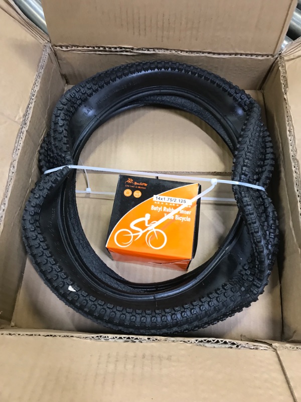 Photo 3 of 2 Pack 14" Bike Tires 14 x 2.125 Plus 2 Pack 14" Bike Tubes 14x1.75/2.125 AV33mm Valve Compatible with 14x2.125 Bike Tire adn Tubes (Black)
