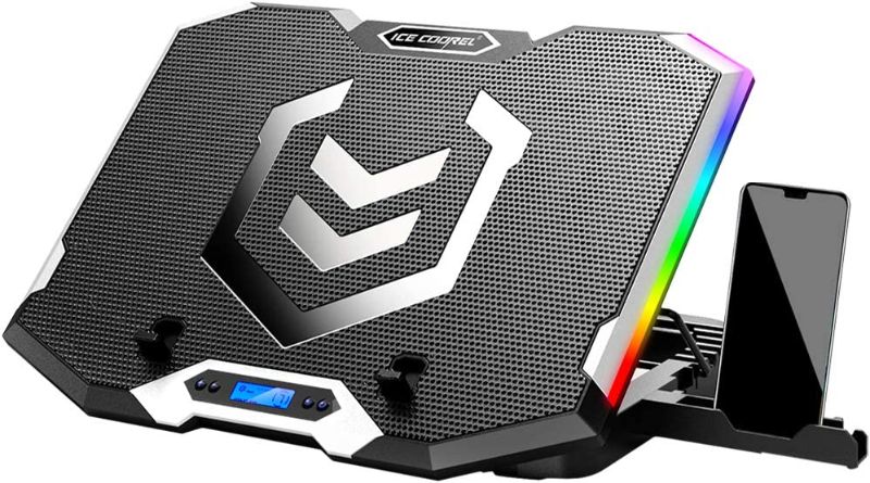 Photo 1 of ICE COOREL Gaming Laptop Cooling Pad 15-17.3 Inch, RGB Laptop Cooler Pad with 6 Cooling Fans, Laptop Cooling Stand with 6 Height Adjustable, Laptop Fan with LCD Screen, Two USB Ports, Phone Stand
