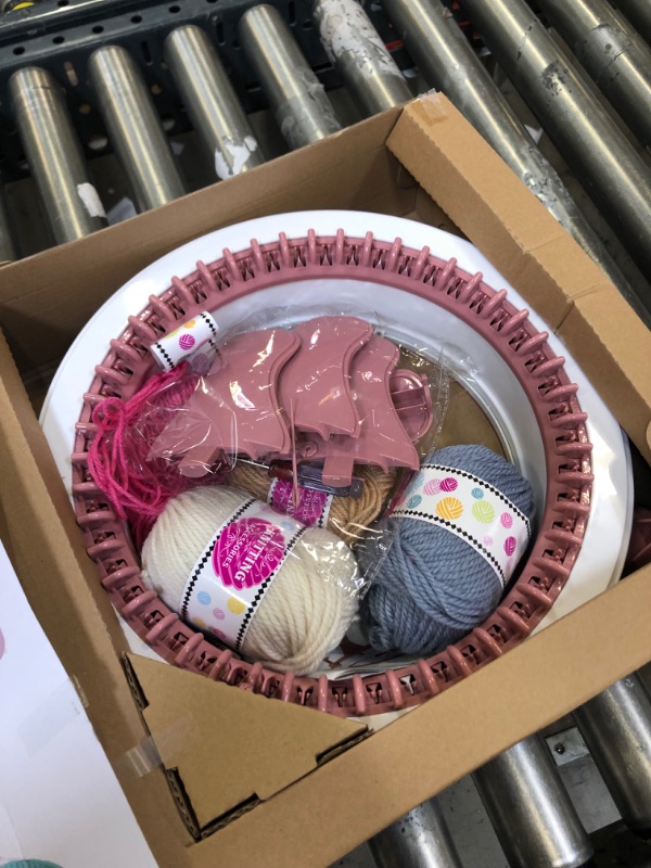 Photo 3 of 48 Needles Knitting Machines with Row Counter, Smart Weaving Loom Knitting Round Loom for Adults/Kids, Knitting Board Rotating Double Knit Loom Machine Kits Pink White 48 Needles