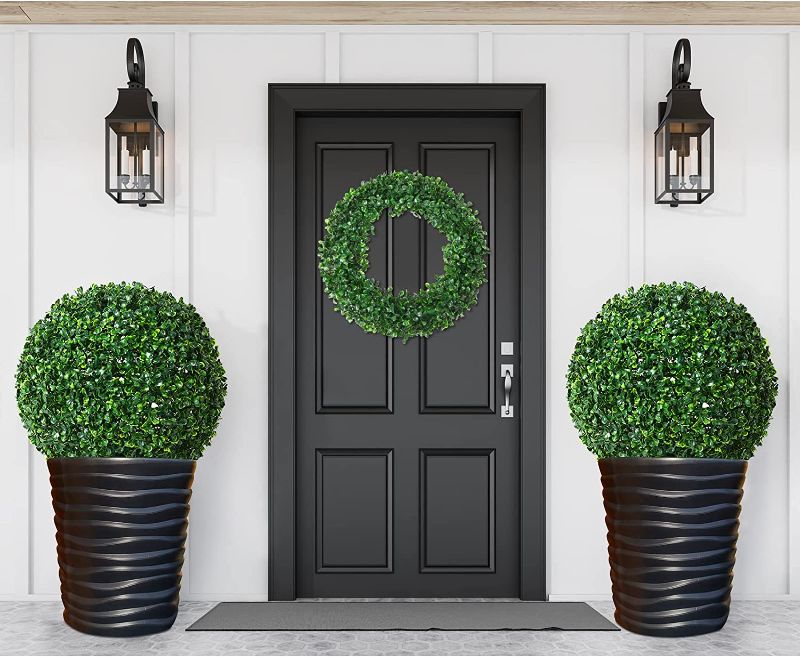 Photo 1 of 2 Pcs 16.1 Inch Artificial Plant Topiary Ball, Come with 1 Pc 11.8 Inch Faux Boxwood Wreath, UV Protected Decorative Greenery Spheres for Indoor Outdoor Garden Wedding Backyard Balcony Home Decor
Does Not Include Pot