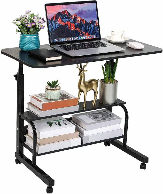 Photo 1 of Corner Desk for Small Space Rolling Desk Mobile Computer Desk Home Office Study Desk Portable Desk for Bedrooms Work Desk Adjustable Writing Desk with Storage Gaming Table Size 31.5x15.7 Inch Black
