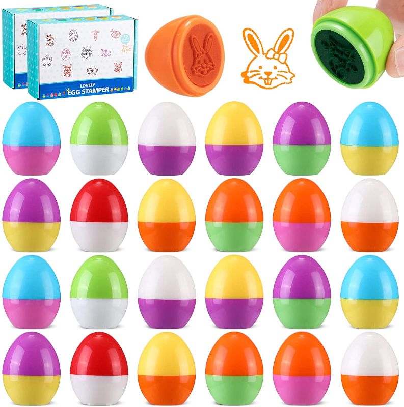 Photo 1 of Nuanchu 24 Pcs Kids Easter Eggs Stampers Assorted Self Ink Egg Stampers Easter Baskets Stuffers Fillers Hunt Game Gift Easter Party Favor Classroom Exchange Prize Goodie Bag Supplies
