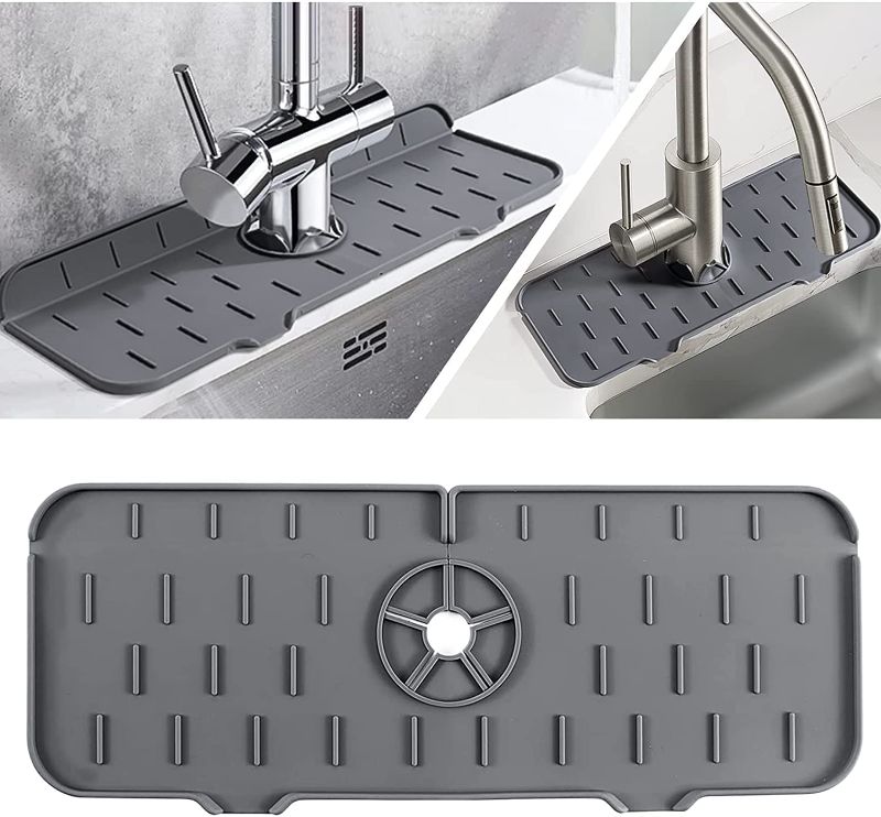 Photo 1 of 2 count Kitchen Sink Splash Guard, Silicone Faucet Mat Sink Water Splash Guard, Faucet Splash Catcher, Silicone Deflector Under The Faucet, Keep Kitchen and Bathroom Sinks Dry (Grey)