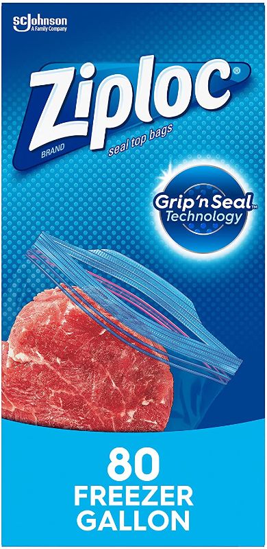 Photo 1 of Ziploc Gallon Food Storage Freezer Bags, Grip 'n Seal Technology for Easier Grip, Open, and Close, 80 Count
