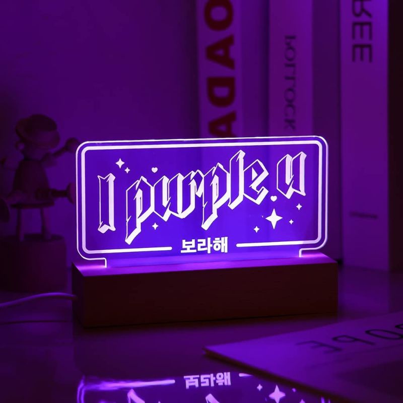 Photo 1 of YIMIDA Kpop Bangtan Boys Merchandise -7 Colors Adjustable I Purple You Night Light Wood Base LED Light USB Interface for BTS Army Fans Gift
