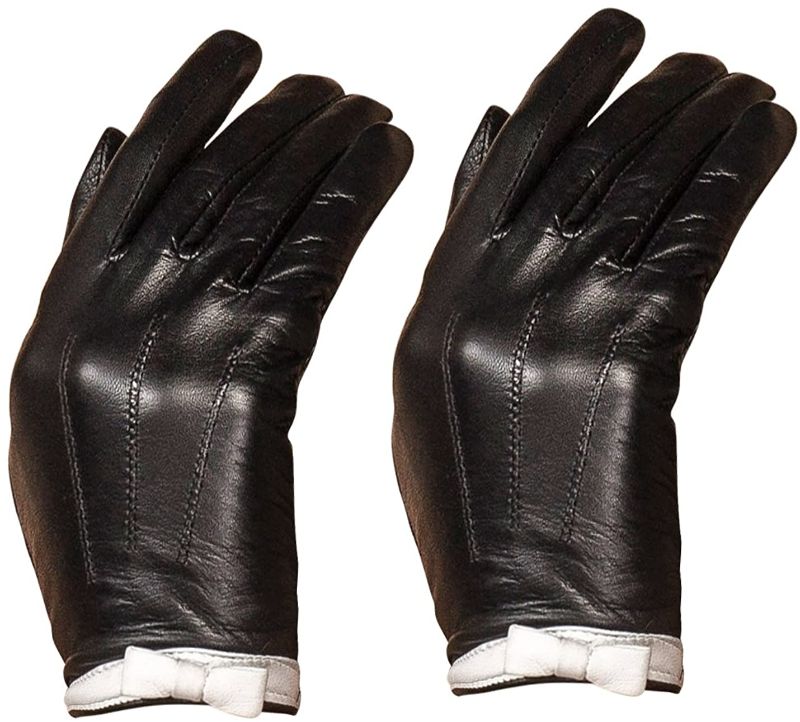 Photo 1 of YISEVEN Women's Sheepskin Winter Driving Genuine Leather Gloves Lace Bow Cuff
