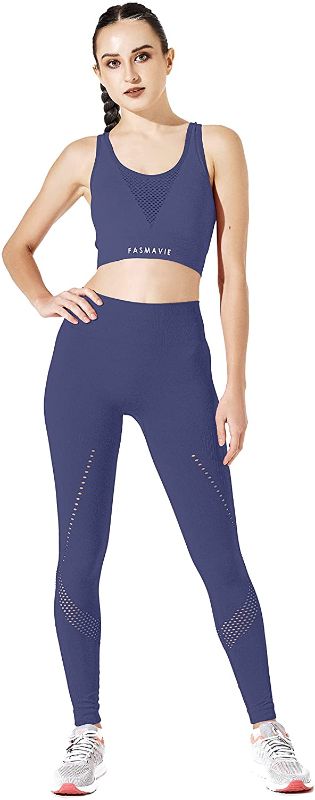 Photo 1 of FASMAVIE Women's Seamless Workout Set Soft Stretchy Airy Non-See-Through Polyamide Activewear for Gym Yoga Racerback SIZE LARGE
