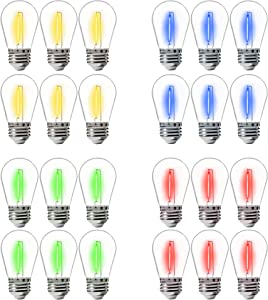 Photo 1 of ALAMPEVER 24-Pack Shatterproof & Waterproof S14 Colored Replacement LED String Light Bulbs, Vintage Style, Red/Green/Blue/Warm White, Outdoor 1W LED Bulb, E26 Medium Base, CRI80
