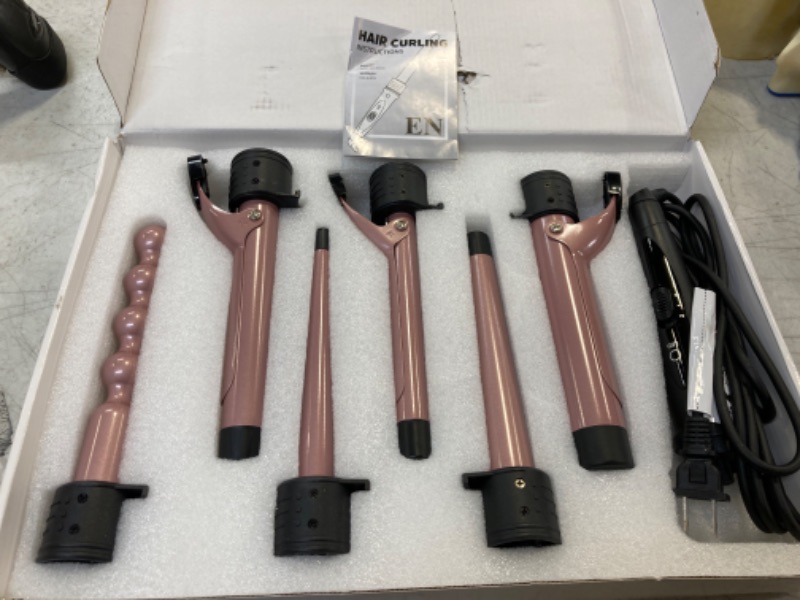 Photo 2 of 6-IN-1 Curling Iron, Professional Curling Wand Set, Instant Heat Up Hair Curler with 6 Interchangeable Ceramic Barrels (0.35'' to 1.25'') and 2 Temperature Adjustments, Heat Protective Glove & 2 Clips Rose Gold