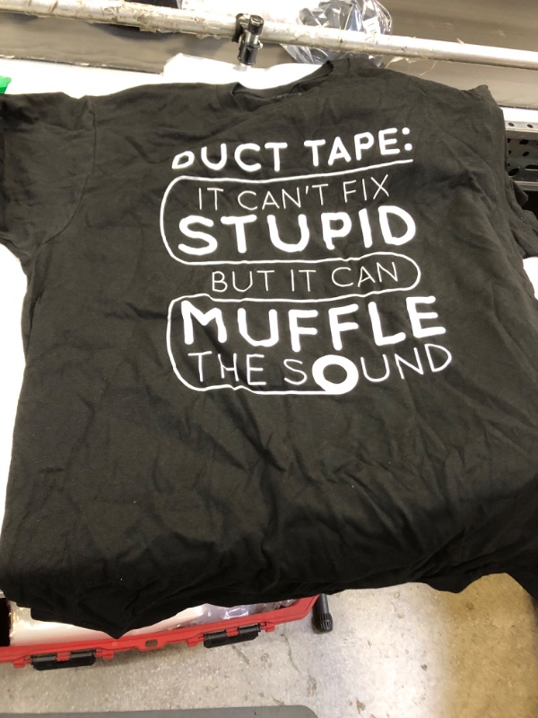 Photo 2 of Duct Tape Can't Fix Stupid, but can Muffle The Sound | Funny Men Sarcasm T-Shirt SIZE Large Tee - Black