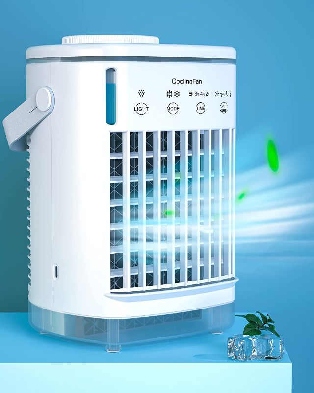 Photo 1 of Air Conditioner Fan Portable Air Cooler Personal Desk Fan Mini Cooling Fan 4 Speed with 7 Colors LED Light Table Air Cooling Evaporative Humidifier Fan for Home Office Dorm
