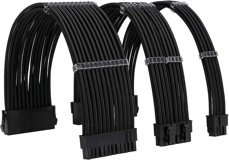 Photo 1 of FormulaMod Sleeve Extension Power Supply Cable Kit 18AWG ATX 24P+ EPS 8-P+PCI-E8-P with Combs for PSU to Motherboard/GPU (Black)
