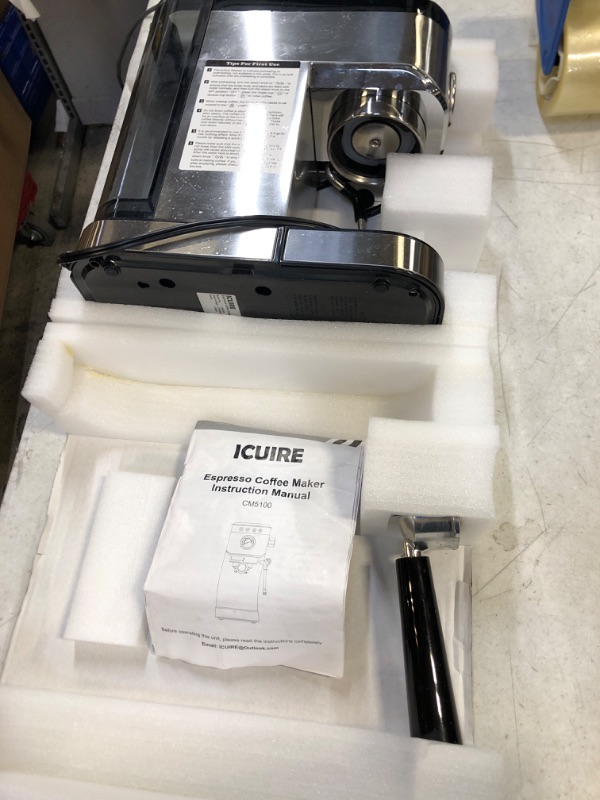 Photo 1 of ICUIRE Espresso Machine, 20 Bar Compact Espresso Coffee Machine with Milk Frother, Digital Touch Panel, 37 Oz Removable Water Tank for Espresso Make Silver without Milk Frothing Pitcher * WATER STAINS 