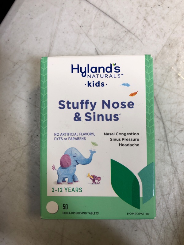 Photo 2 of Hyland's 4 Kids Stuffy Nose & Sinus Cold and Allergy Medicine for Children Ages 2+ Headache Relief and Nasal Decongestant, 50 Tablets Stuffy Nose and Sinus
EXP: AUG 2024