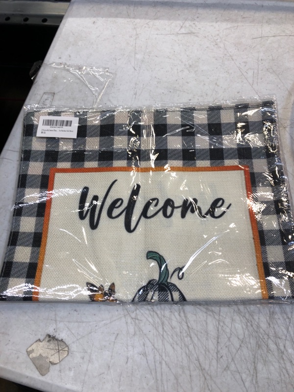 Photo 2 of 2 Pack Halloween Welcome Fall Garden Flags 12x18 Double Sided, Vertical Burlap Plaid Pumpkin Fall Thanksgiving Garden Flag, Trick or Treat Garden Flag for Home Garden Yard Outdoor Halloween Decor 2pack(Halloween and Fall Flag)