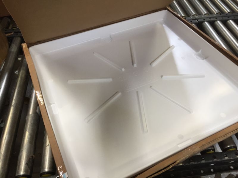 Photo 2 of Camco Washing Machine Drain Pan for Stackable Units with PVC Fitting - Collects Water Leakage and Prevents Floor Damage - White (21006) Ships in Own Container