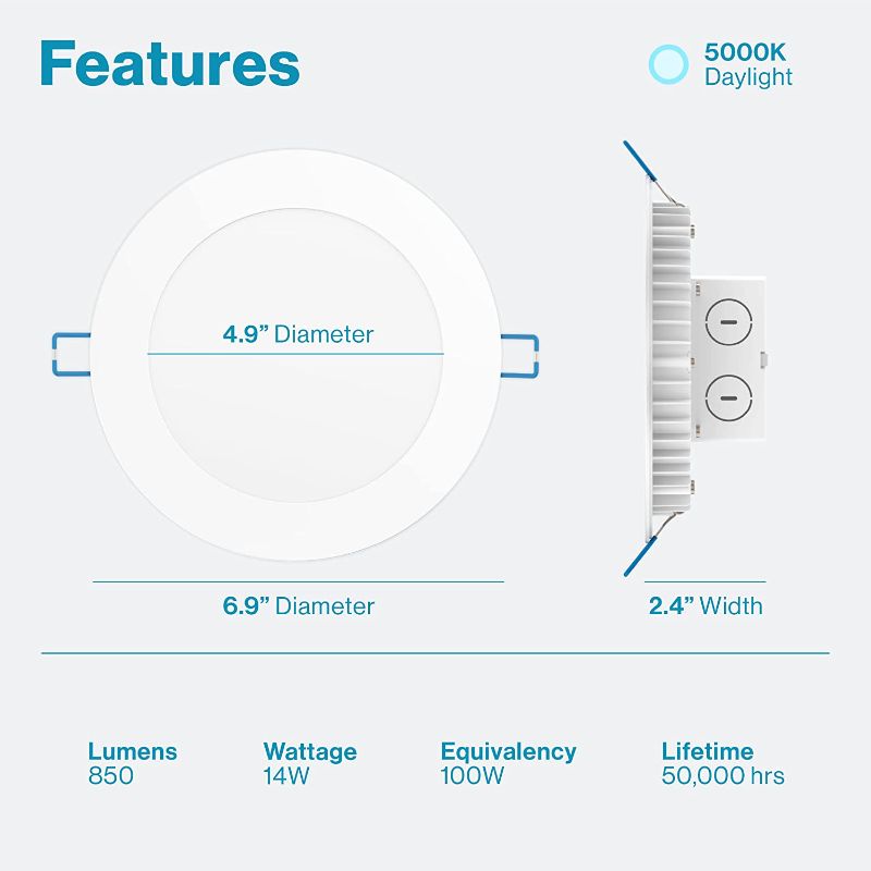 Photo 1 of  6 Inch Ultra Thin LED Recessed Lighting Ceiling Lights Slim, 5000K Daylight, 14W Equivalent 100W, Damp Rated, Dimmable Canless Integrated Junction Box, ETL Energy Star