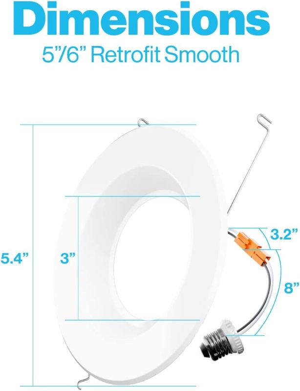 Photo 1 of  5/6 Inch LED Can Lights Retrofit Recessed Lighting, Smooth Trim, Dimmable, 5000K Daylight, 13W=75W, 965 LM, Damp Rated, Replacement