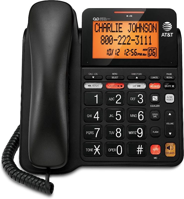Photo 1 of AT&T CD4930 Corded Phone with Digital Answering System and Caller ID, Extra-Large Tilt Display & Buttons, Black

