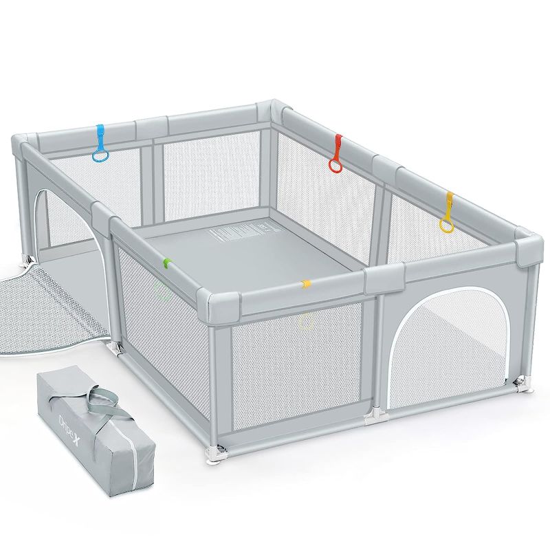 Photo 1 of Dripex Baby Playpen, Large Baby Playards with Zipper Gates, Kids Play Pen, Safe No Gaps, See-Through mesh, Play Pens for Babies and Toddlers, Baby Gate Playpen, Baby Fence (Grey 79*59 inch)
