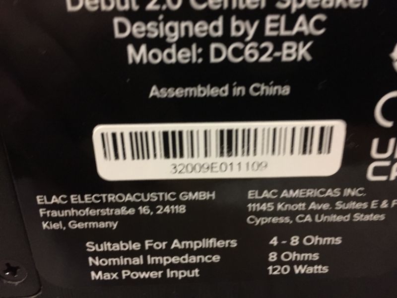 Photo 1 of ELAC Debut 2.0 C6.2 Center Speaker, Black