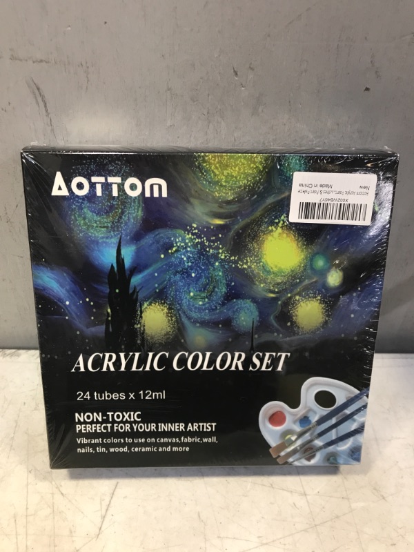 Photo 2 of Aottom Acrylic Paint Set Painting Supplies with 3 Brushes, 1 Palette, 24 Colors - Acrylic Paints for Canvas, Wood, Ceramic, Windows, Painting Set for Painting Set for Kids Adults, Beginner & Artists- Sealed