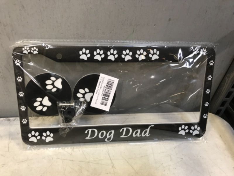 Photo 1 of Dog Mom License Plate Frames Aluminum License Plate Cover with 2 Pcs Car Coasters and Screw and Black Screw Caps for Girl Women Men Gifts Dog Mom One Size