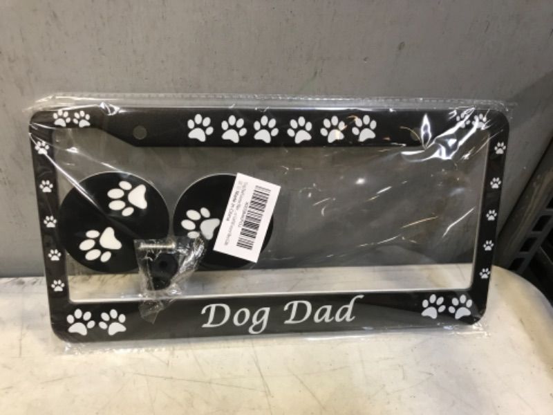 Photo 2 of Dog Mom License Plate Frames Aluminum License Plate Cover with 2 Pcs Car Coasters and Screw and Black Screw Caps for Girl Women Men Gifts Dog Mom One Size