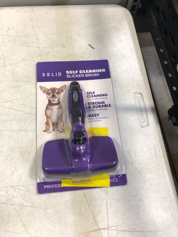 Photo 2 of Pet Slicker Brush - Dog & Cat Brush for Shedding & Grooming - Dematting & Detangling Self-Cleaning Brushes for Dogs, Cats & Pets Purple