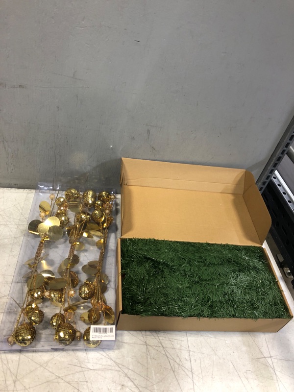 Photo 1 of 17”Gold Christmas Picks, Christmas Tree Decorations Beads Sequin Ball Pick, Christmas Picks for Trees Ornaments Christmastree Topper Star Home Vase Ornaments Office Party Decorations Gifts.....Easeen 2 Pack 50 Ft Christmas Garland - Soft Green Garland Hol