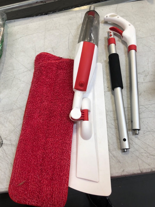 Photo 2 of Mops for Floor Cleaning Wet Spray Mop with 14 oz Refillable Bottle and 2 Washable Microfiber Pads Home or Commercial Use Dry Wet Flat Mop for Hardwood Laminate Wood Ceramic Red Mop