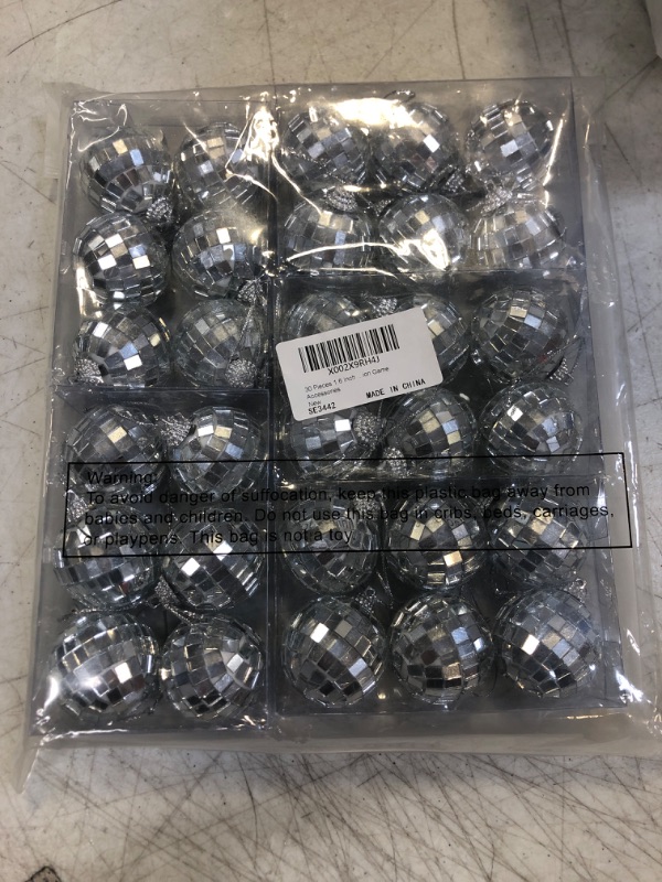 Photo 2 of 30 Pcs 1.6 Inch Mirror Disco Ball 50's 60's 70's Disco Party Hanging Decoration DJ Light Effect Silver Stage Props Hanging Disco Ball for Christmas Tree Ornament Decoration Game Accessories