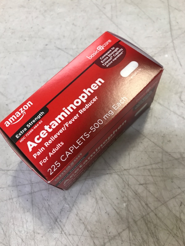 Photo 2 of Amazon Basic Care Extra Strength Pain Relief, Acetaminophen Caplets, 500 mg, 225 Count 225 Count (Pack of 1) Extra Strength 10/2023 FACTORY SEALED 