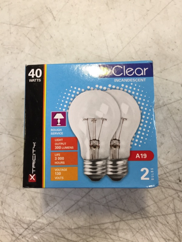 Photo 2 of 2 PCS 40 WATT A19 STANDARD LIGHT BULBS (CLEAR)
