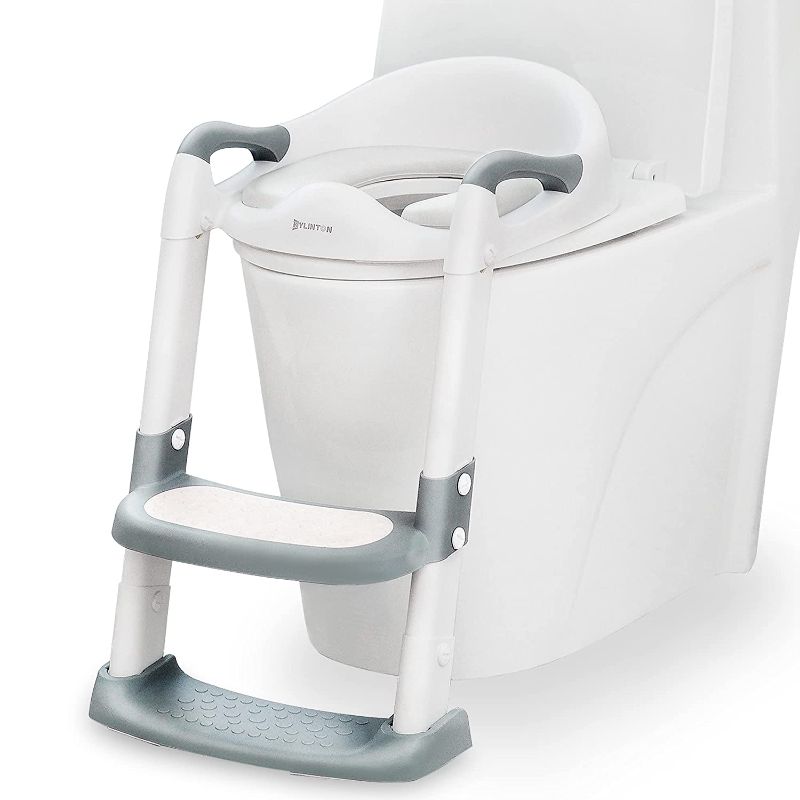 Photo 1 of Kylinton® Potty Training Seat with Step Stool Ladder, Foldable Toddler Potty Seat for Toilet 2 in 1 Potty Training Toilet for Kids, Splash Guard Comfotable and Anti-Slip Pad for Boys Girls, Grey
