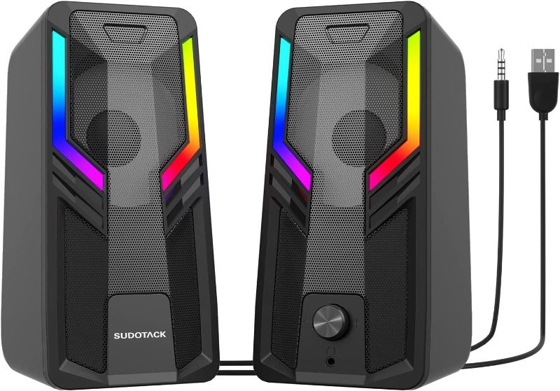 Photo 1 of SUDOTACK Gaming Computer Speakers, 10W USB-Powered Stereo Multimedia Speakers, with RGB Touch Control Backlit, 5 LED Light Modes, 3.5MM Headphone Jack, for Desktop PC Laptop Monitor Projectors TVs